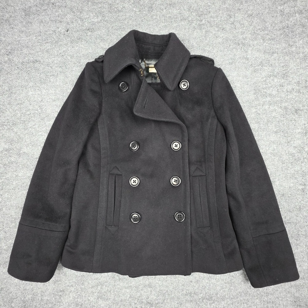 J Crew Wool Pea Coat Women's XS Black Double Breast Six Button Lined Thick